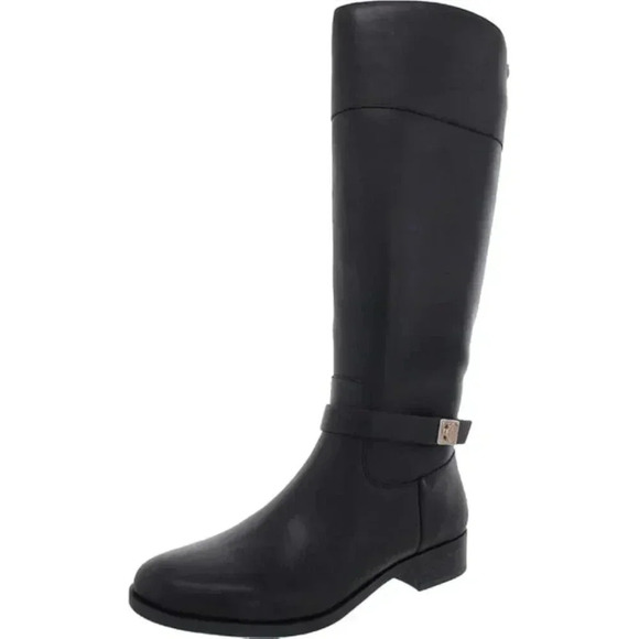 NWT Women's Black Buckle Accent Round Toe Zip-Up Riding Boot - Picture 4 of 5